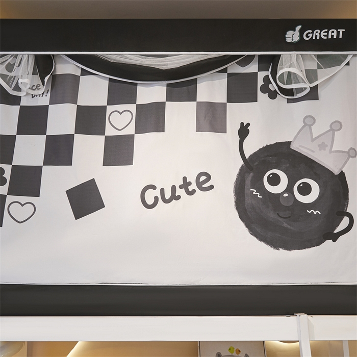 91家纺网 家纺一手货源 找家纺 迪凡保罗蚊帐 2025新款2416纳米环保加厚强遮光大版数码印花学生蚊帐（自带靠墙帘） 煤球小王子