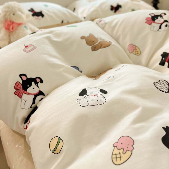 91家纺网 家纺一手货源 找家纺 慕尚家纺 2025新款全棉印花四件套 萌宠乐园