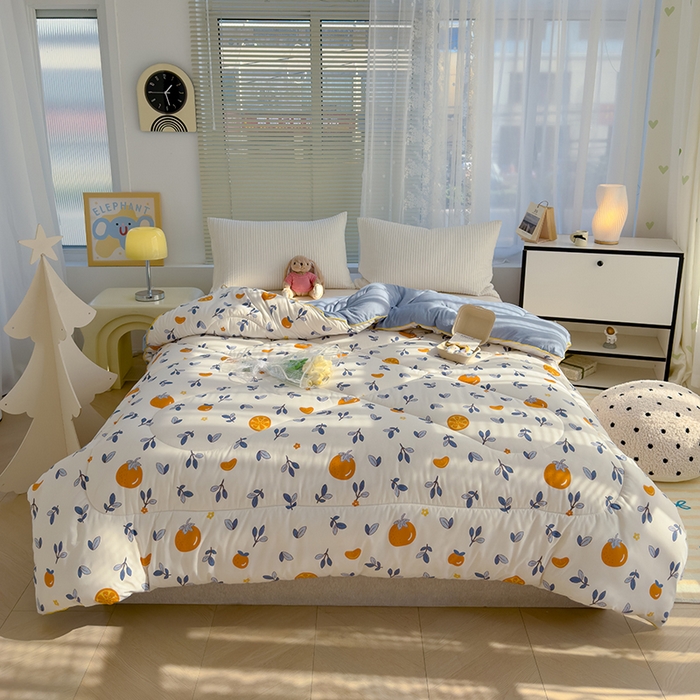 91家纺网 家纺一手货源 找家纺 卡派 2024新款亲肤水洗棉印花春秋被 橙子