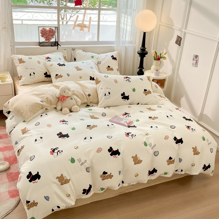 91家纺网 家纺一手货源 找家纺 慕尚家纺 2025新款全棉印花四件套 萌宠乐园