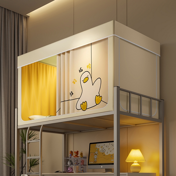 91家纺网 家纺一手货源 找家纺 2024新款学生宿舍强遮光坐床蚊帐 米色-放轻松鸭