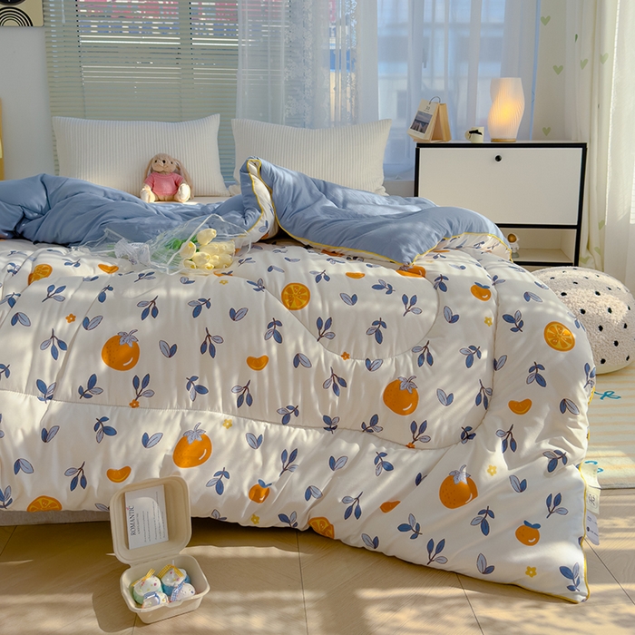 91家纺网 家纺一手货源 找家纺 卡派 2024新款亲肤水洗棉印花春秋被 橙子