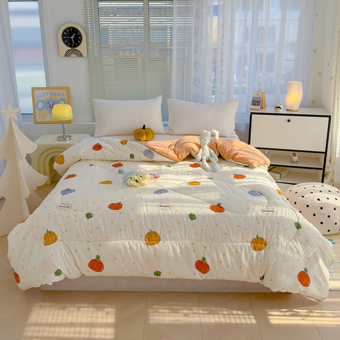 91家纺网 家纺一手货源 找家纺 卡派 2024新款亲肤水洗棉印花春秋被 南瓜