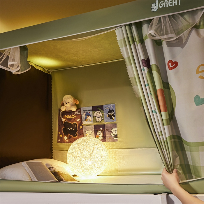 91家纺网 家纺一手货源 找家纺 迪凡保罗蚊帐 2025新款2416纳米环保加厚强遮光大版数码印花学生蚊帐（自带靠墙帘） 牛油果奶