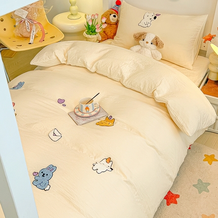 （总）韩巢家纺 2024新款学生宿舍寝室上下铺超柔水洗棉床单被套三件套-动物乐园