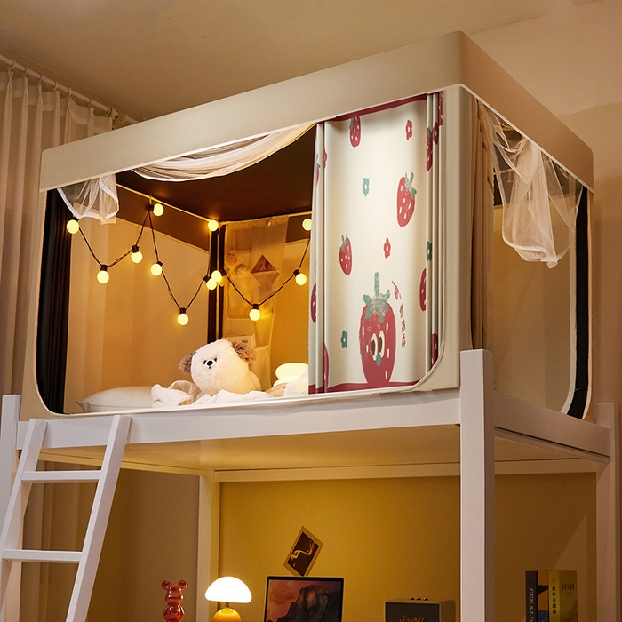 91家纺网 家纺一手货源 找家纺 2024新款学生宿舍强遮光坐床蚊帐 米色-莓有烦恼