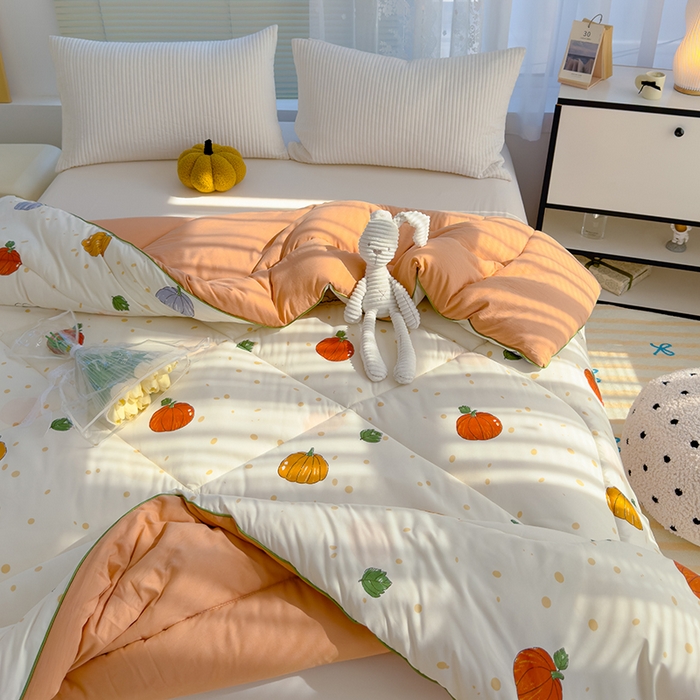 91家纺网 家纺一手货源 找家纺 卡派 2024新款亲肤水洗棉印花春秋被 南瓜