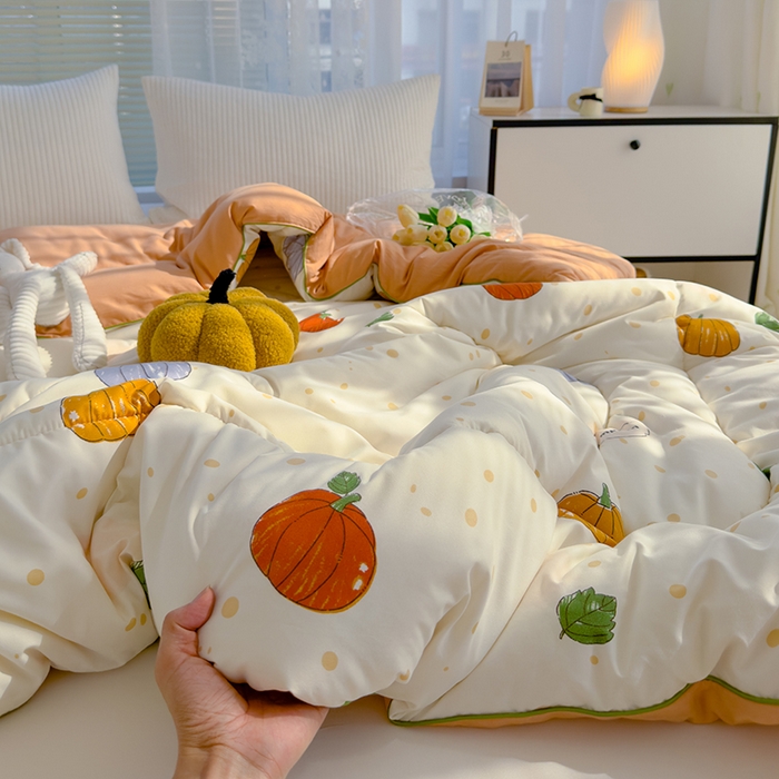 91家纺网 家纺一手货源 找家纺 卡派 2024新款亲肤水洗棉印花春秋被 南瓜