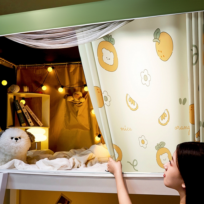 91家纺网 家纺一手货源 找家纺 2024新款学生宿舍强遮光坐床蚊帐 绿色-心想事橙