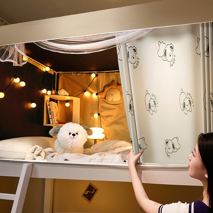 91家纺网 家纺一手货源 找家纺 2024新款学生宿舍强遮光坐床蚊帐 米色-哈基米