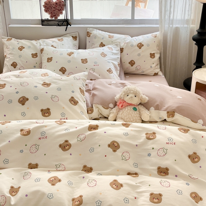 91家纺网 家纺一手货源 找家纺 慕尚家纺 2025新款全棉印花四件套 害羞熊