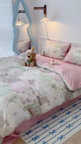 91家纺网 家纺一手货源 找家纺 2024新款13070跑量款全棉四件套--洛丽塔系列 星愿小兔