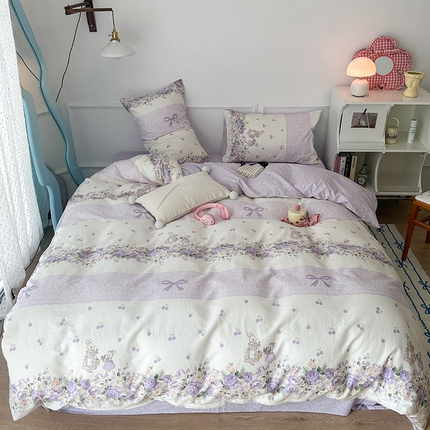 2024新款13070跑量款全棉四件套--小清新系列 梦境樱桃兔 紫