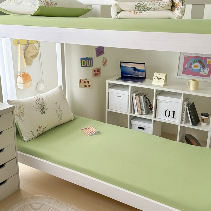 91家纺网 家纺一手货源 找家纺 2024新款水洗棉小清新印花学生三件套（床笠床套款） 仙草