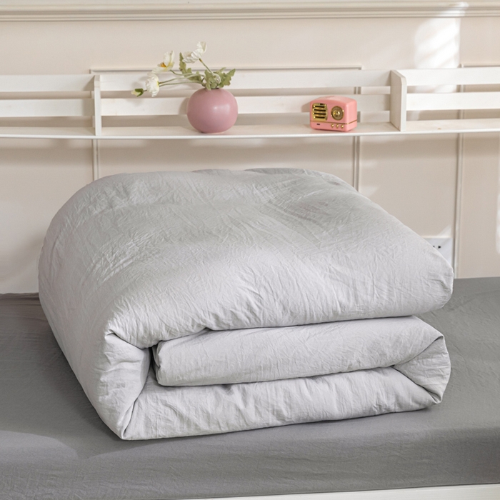 91家纺网 家纺一手货源 找家纺 2024新款纯色双拼水洗棉学生三件套（床笠床套款） 纯色-山灰+中灰