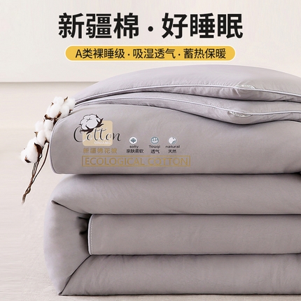 91家纺网 家纺一手货源 找家纺 好宜家纺 2025新款水洗棉新疆棉花被芯拉链款二合一子母被冬被春秋被夏被学生宿舍被褥 单被子-中灰色