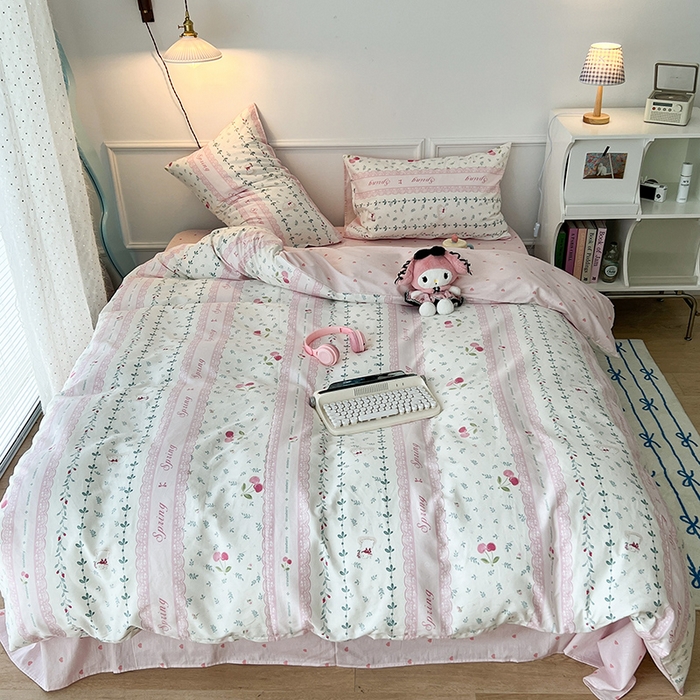 91家纺网 家纺一手货源 找家纺 2024新款13070跑量款全棉四件套--小清新系列 粉粉樱桃兔