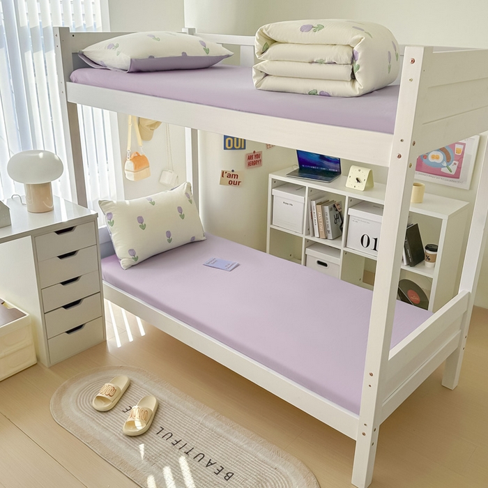 91家纺网 家纺一手货源 找家纺 2024新款水洗棉小清新印花学生三件套（床笠床套款） 紫郁盛开