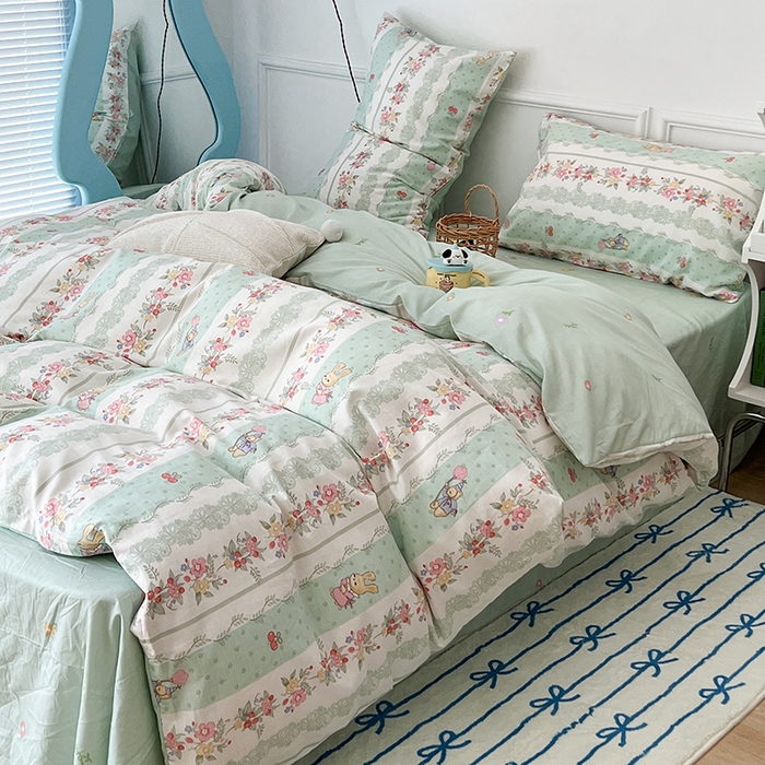 91家纺网 家纺一手货源 找家纺 2024新款13070跑量款全棉四件套--小清新系列 爱丽丝兔