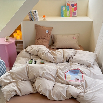 91家纺网 家纺一手货源 找家纺 （总）柚子YOUTH 2024新款全棉水洗棉撞色刺绣四件套