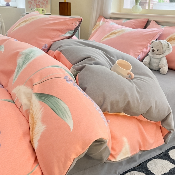 91家纺网 家纺一手货源 找家纺 莱米家纺 2024新款全棉加厚磨毛印花四件套 花穗