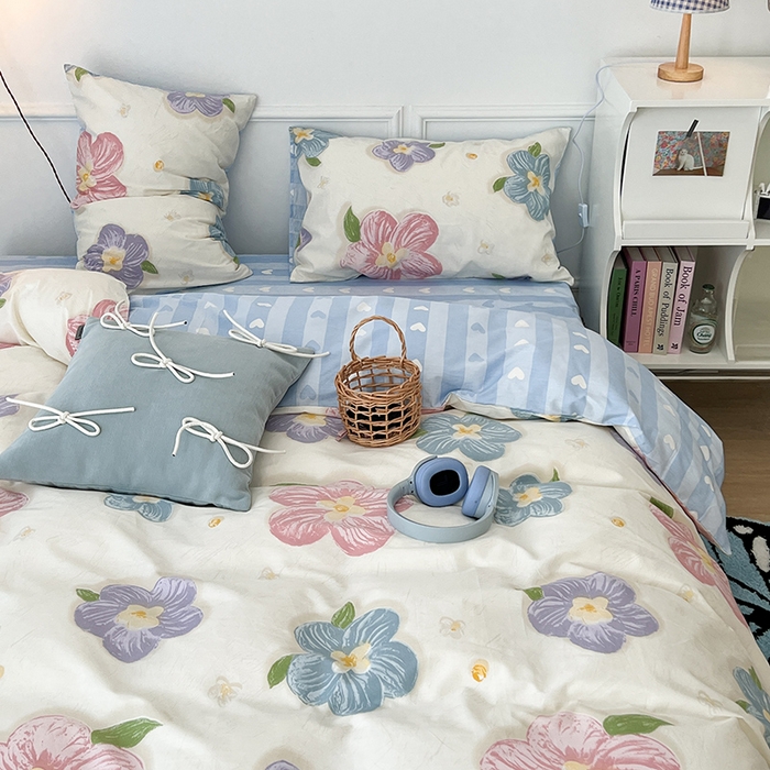 91家纺网 家纺一手货源 找家纺 2024新款13070跑量款全棉四件套--花卉系列 彩色油画花