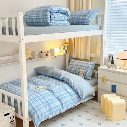 91家纺网 家纺一手货源 找家纺 （总）2024新款纯棉全棉A类色织水洗棉学生宿舍三件套四件套上下铺学生床套床垫套保护套