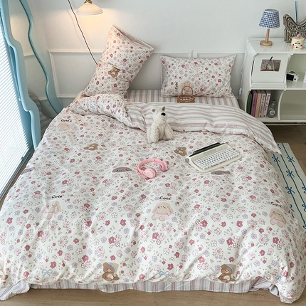 2024新款13070跑量款全棉四件套--小清新系列 花花熊兔