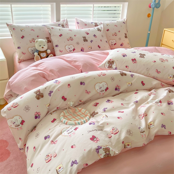 91家纺网 家纺一手货源 找家纺 红馆 2025年全棉12868印花系列四件套爱心伙伴