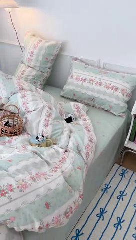 91家纺网 家纺一手货源 找家纺 2024新款13070跑量款全棉四件套--花卉系列 圈圈碎花玫瑰