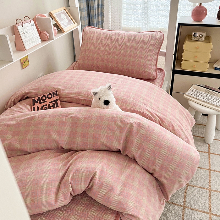 91家纺网 家纺一手货源 找家纺 沐纯家居 2024新款开学季（A类全棉水洗棉，棉加绒）床盖三件套  田园粉