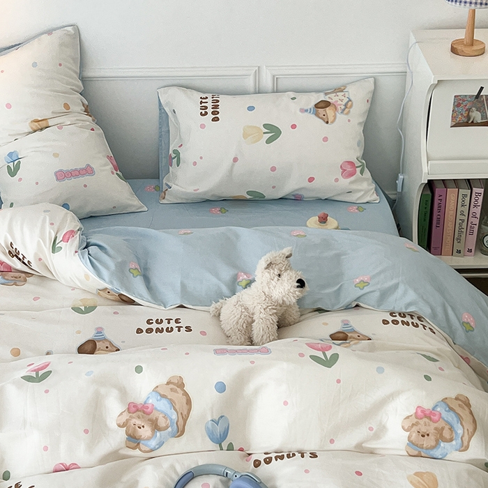 91家纺网 家纺一手货源 找家纺 2024新款13070跑量款全棉四件套--卡通系列 郁金花狗狗