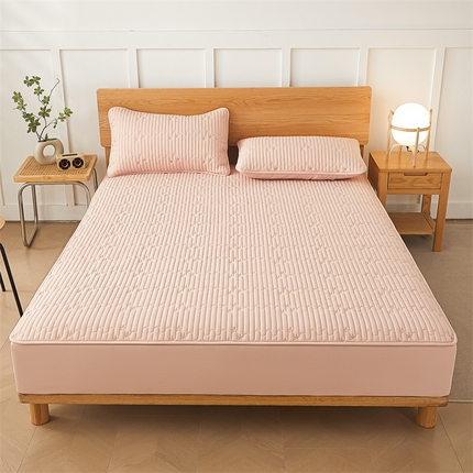 居眠 2024新款A类原棉大豆星星樱桃防水夹棉床笠 闪闪星-粉色