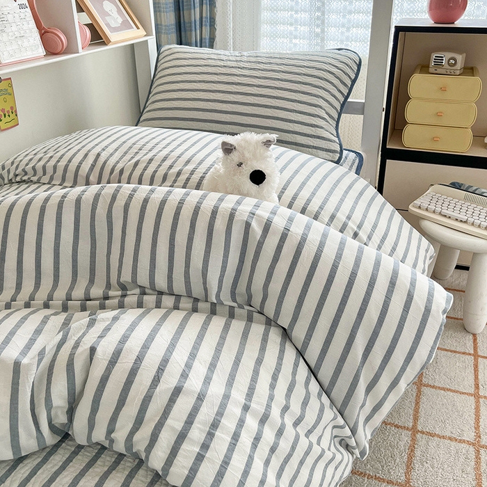 91家纺网 家纺一手货源 找家纺 沐纯家居 2024新款开学季（A类全棉水洗棉，棉加绒）床盖三件套  青柠蓝