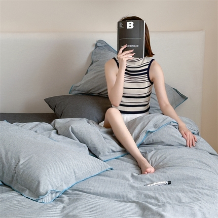 （总）梦享生活家居 2024新款密拷边水洗棉细条纹四件套