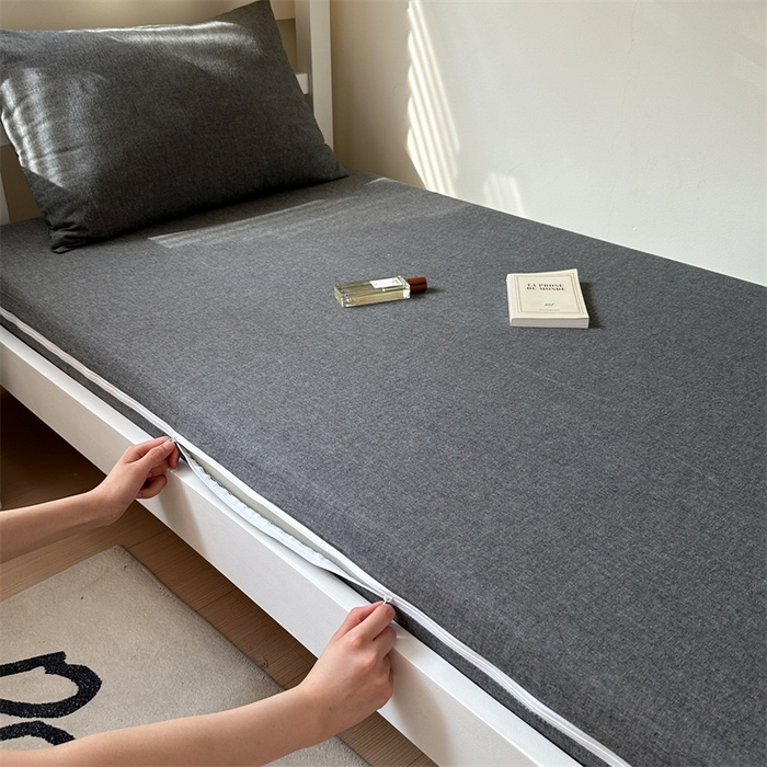 91家纺网 家纺一手货源 找家纺 北欧良品 2024新款学生季A类全棉水洗棉单品床套床垫套 深灰