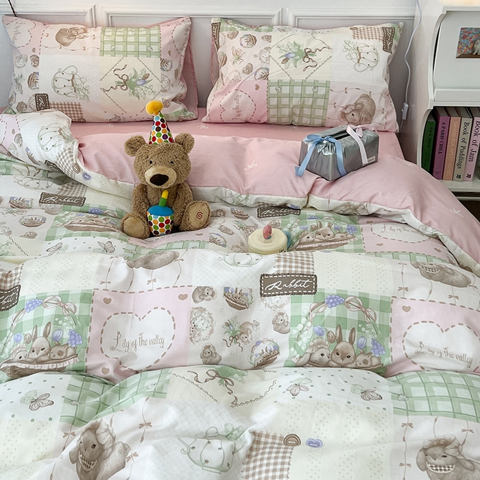 91家纺网 家纺一手货源 找家纺 2024新款13070跑量款全棉四件套--洛丽塔系列 星愿小兔