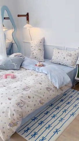 91家纺网 家纺一手货源 找家纺 2024新款13070跑量款全棉四件套--小清新系列 铃兰兔兔