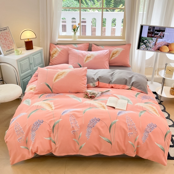 91家纺网 家纺一手货源 找家纺 莱米家纺 2024新款全棉加厚磨毛印花四件套 花穗