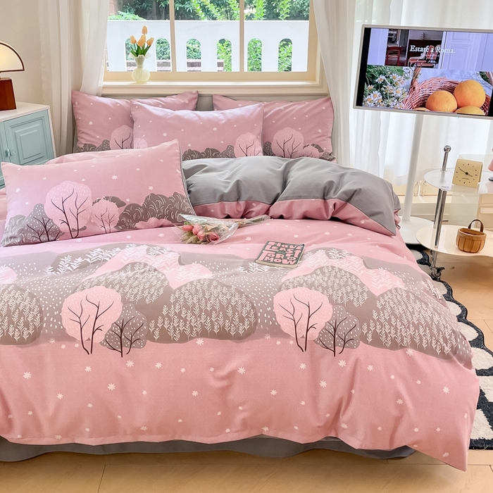 91家纺网 家纺一手货源 找家纺 莱米家纺 2024新款全棉加厚磨毛印花四件套 梦幻森林