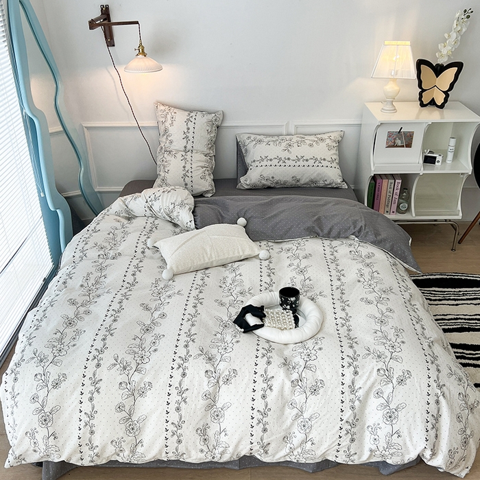 91家纺网 家纺一手货源 找家纺 2024新款13070跑量款全棉四件套--花卉系列 木槿花语