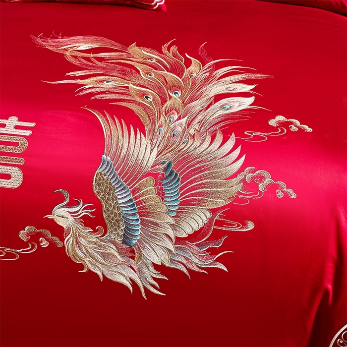 91家纺网 家纺一手货源 找家纺 用心 2024新款双面长绒棉婚庆四件套 福瑞呈祥（新）