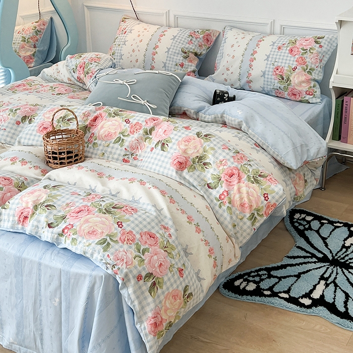 91家纺网 家纺一手货源 找家纺 2024新款13070跑量款全棉四件套--花卉系列 初恋玫瑰