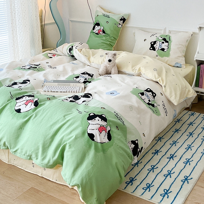 91家纺网 家纺一手货源 找家纺 2024新款13070跑量款全棉四件套--卡通系列 萌趣小猫