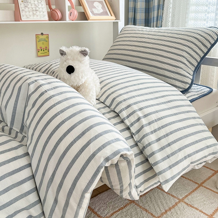 91家纺网 家纺一手货源 找家纺 沐纯家居 2024新款开学季（A类全棉水洗棉，棉加绒）床盖三件套  青柠蓝