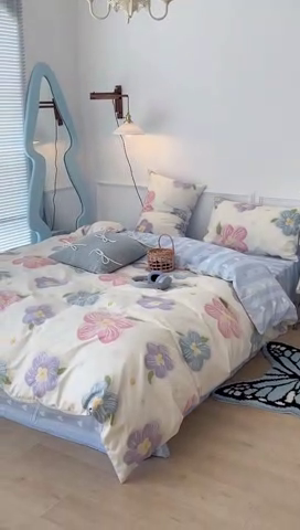 91家纺网 家纺一手货源 找家纺 2024新款13070跑量款全棉四件套--花卉系列 彩色油画花