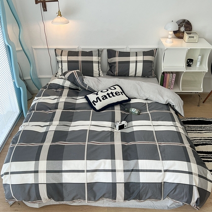 2024新款13070跑量款全棉四件套--北欧系列 挪威灰格