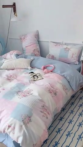 91家纺网 家纺一手货源 找家纺 2024新款13070跑量款全棉四件套--花卉系列 拼接粉玫瑰