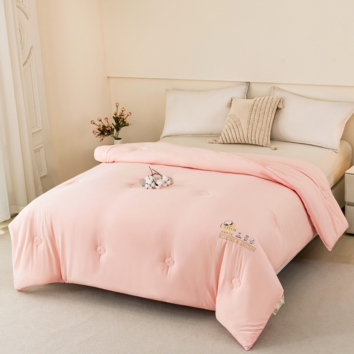 91家纺网 家纺一手货源 找家纺 好宜家纺 2025新款水洗棉新疆棉花被芯拉链款二合一子母被冬被春秋被夏被学生宿舍被褥 单被子-粉玉色