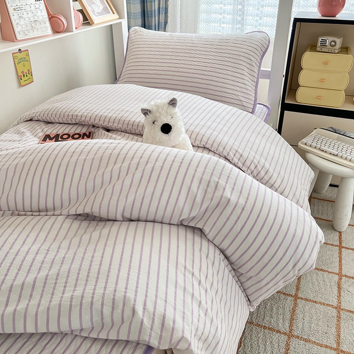 91家纺网 家纺一手货源 找家纺 沐纯家居 2024新款开学季（A类全棉水洗棉，棉加绒）床盖三件套  可乐紫